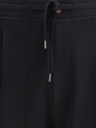 Brunello Cucinelli Cotton Blend Joggers Cuffed Hem Side Pockets In Black