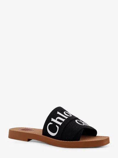 Chloé Chloe Women Black Linen Woody Slippers In Black