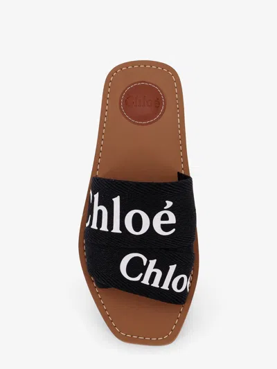 Chloé Chloe Women Black Linen Woody Slippers In Black
