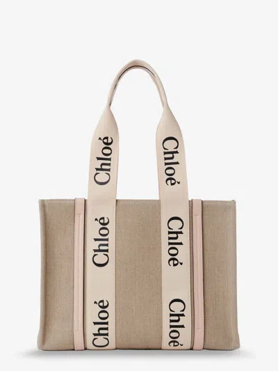 Chloé Linen Medium Tote Bag With Contrasting Straps In Neutrals