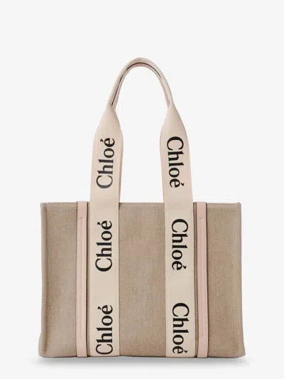 Chloé Linen Medium Tote Bag With Contrasting Straps In Neutrals