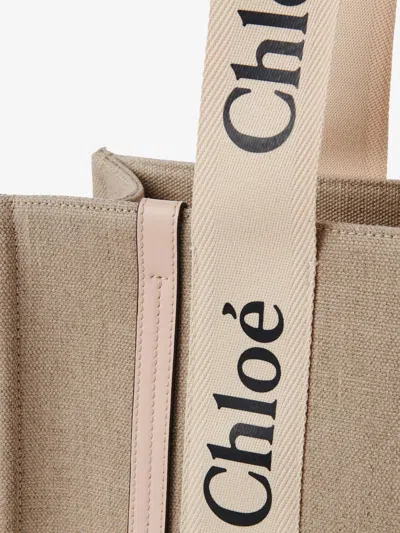 Chloé Linen Medium Tote Bag With Contrasting Straps In Neutrals