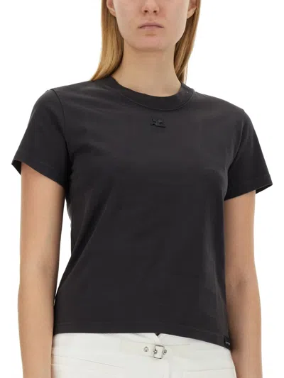 Courrèges Fitted Black Cotton Crew Neck T-shirt