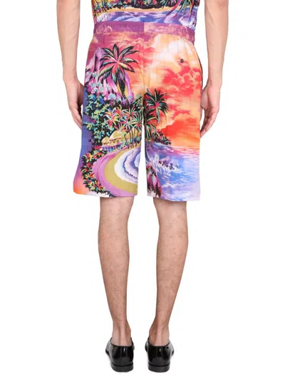 Dolce & Gabbana Silk Bermuda Shorts With Hawaian Print In Multi