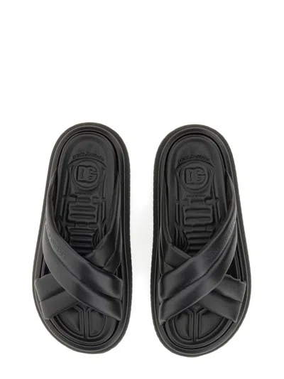 Dolce & Gabbana Men Nappa Effect Fabric Sandal In Black