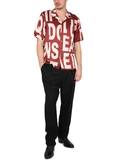 Dries Van Noten Short Sleeve Bowling Collar Printed Shirt In Red