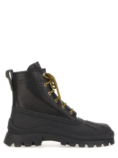 Dsquared2 Black Leather Lace-up Ankle Boots For Men With Debossed Logo In Multi
