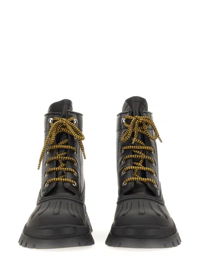 Dsquared2 Black Leather Lace-up Ankle Boots For Men With Debossed Logo In Multi