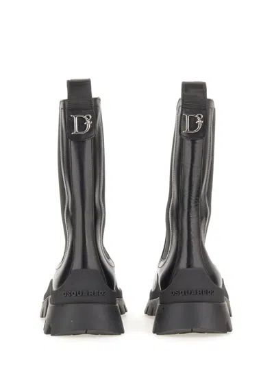 Dsquared2 Leather D2 Statement Chelsea Booties In Black