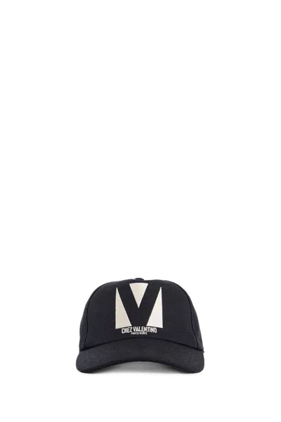 Valentino Garavani Black Baseball Cap With Butter Logo In Adjustable Cotton Women In Black