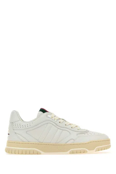 Gucci Re-web White Low Top Sneakers With Web Detail And Embossing In Leather Woman