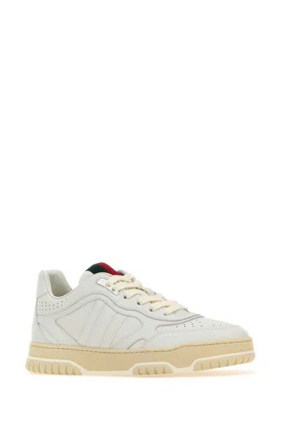 Gucci Re-web White Low Top Sneakers With Web Detail And Embossing In Leather Woman