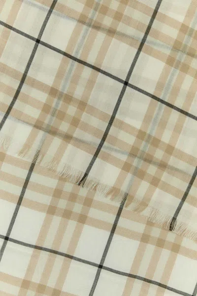 Burberry Beige Embroidered Wool Blend Scarf In Multi