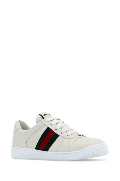 Gucci Leather Sneakers With Lateral Web Band In White