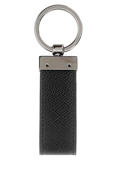 Dolce & Gabbana Leather Keyring With Logo In Black