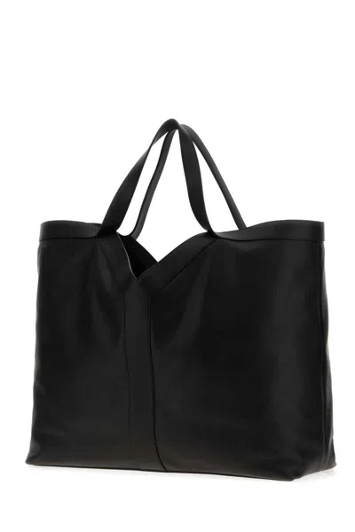 Saint Laurent Black Leather Y Maxi Top Handle Bag In Black