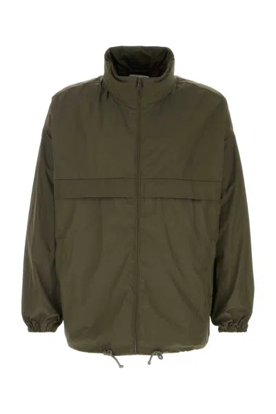 Saint Laurent Modern Jacket With Drawstring And High Collar In Green