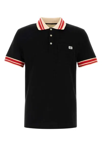 Valentino Garavani Cotton Short-sleeved Polo Shirt In Black