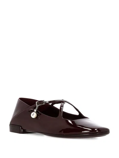 Jimmy Choo Eleri Collapsible-heel Embellished Patent-leather Ballet Flats In Burgundy