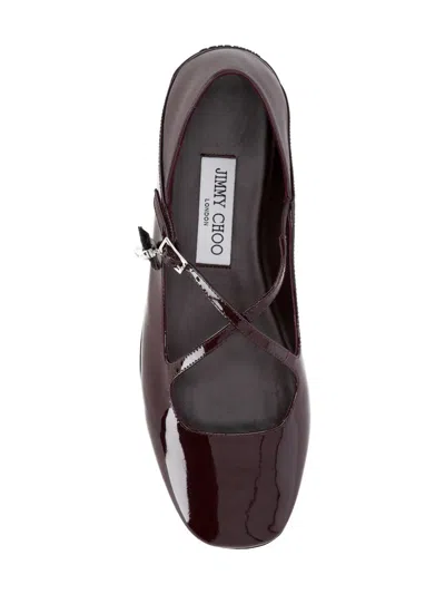 Jimmy Choo Eleri Collapsible-heel Embellished Patent-leather Ballet Flats In Burgundy