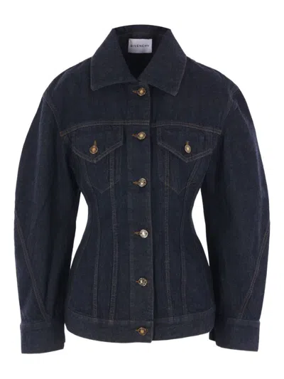 Givenchy Cocoon Waisted Denim Jacket In Blue