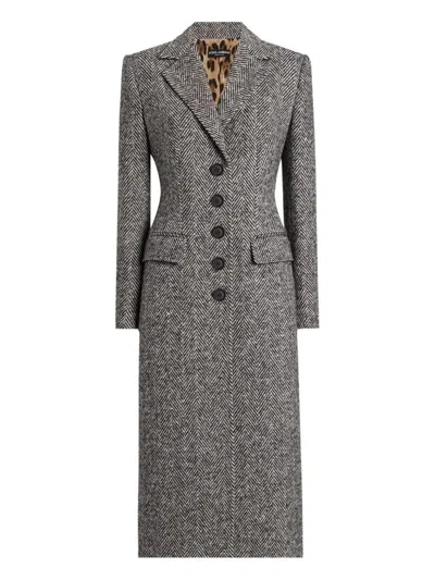 Dolce & Gabbana Single-breasted Wool Chevron Coat In Gray