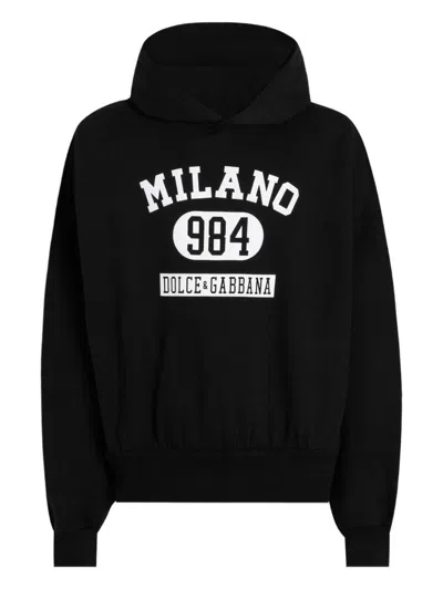 Dolce & Gabbana Hooded Sweatshirt In Jersey With Print In Black