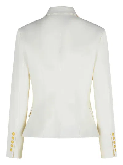 Balmain Double-breasted Structured Denim Blazer With Peak Lapel In White