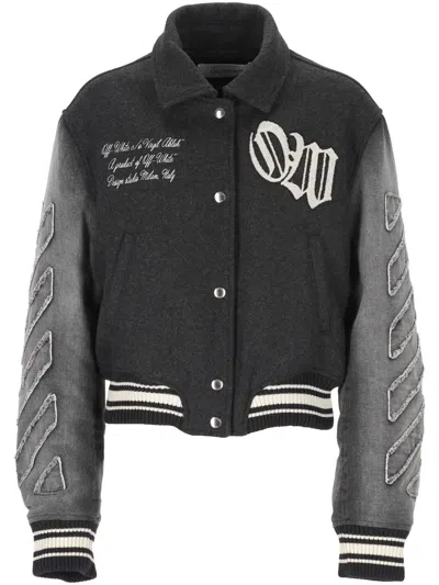 Off-white Logo Flocked Button-up Jacket In Black