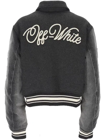 Off-white Logo Flocked Button-up Jacket In Black