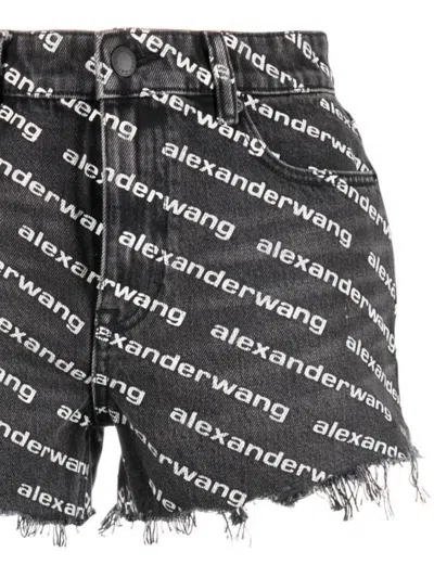 Alexander Wang Omens Grey Aged White Logo-print Bite Denim Shorts In Black