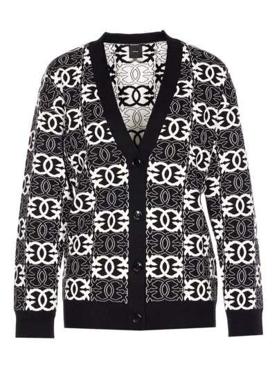 Pinko V-neck Long Sleeve Knit Cardigan Design In Black