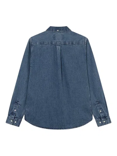 Les Deux Embroidered Denim Shirt In Blue