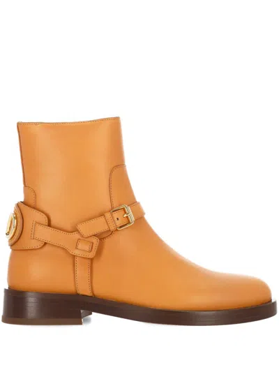 Valentino Buckle-strap Leather Boots In Nude