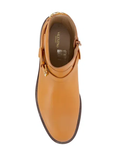 Valentino Buckle-strap Leather Boots In Nude