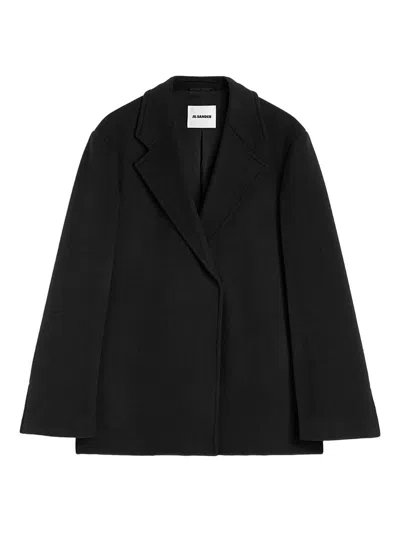 Jil Sander Concealed Fastened Coat In Black