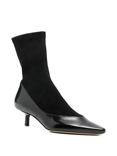 Jacquemus The Tourni Suede And Glossed-leather Ankle Boots In Black