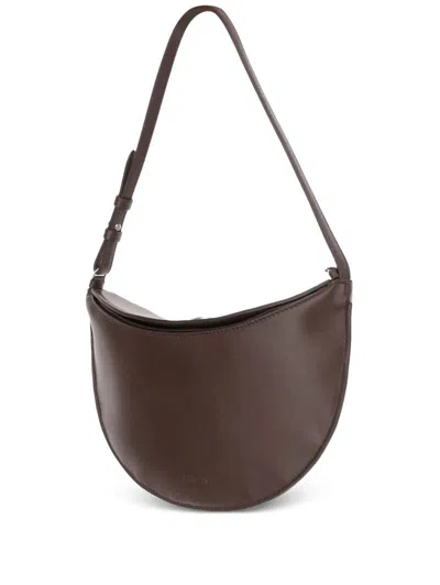 Jacquemus Compact Oval Embossed Logo Shoulder Bag In Brown