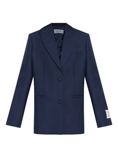 Off-white Logo-patch Single-breasted Blazer In Blue
