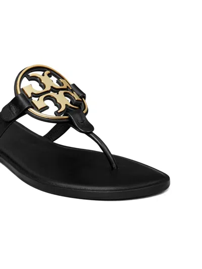 Tory Burch Leather Miller Sandals Flat Sole Open Toe In Black