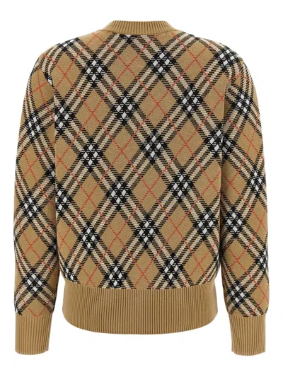 Burberry Diamond-pattern Crew Neck Wool Jumper In Brown