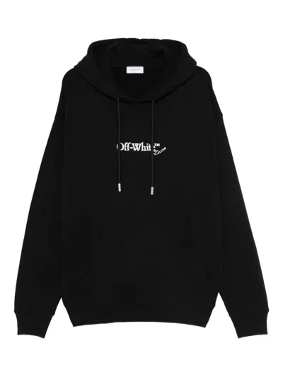 Off-white Back And Front Logo-embroidered Hoodie In Black