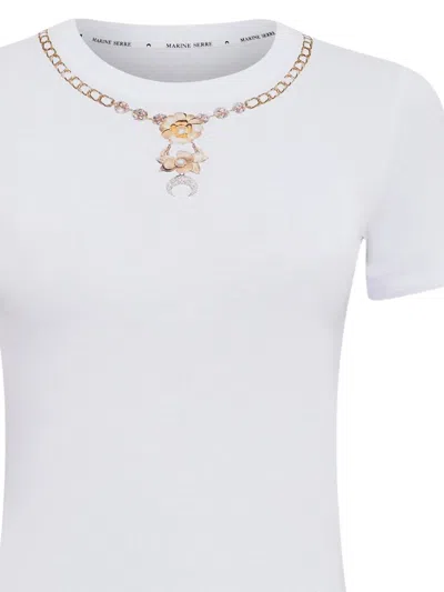 Marine Serre Chain Necklace Print Cotton T-shirt In White
