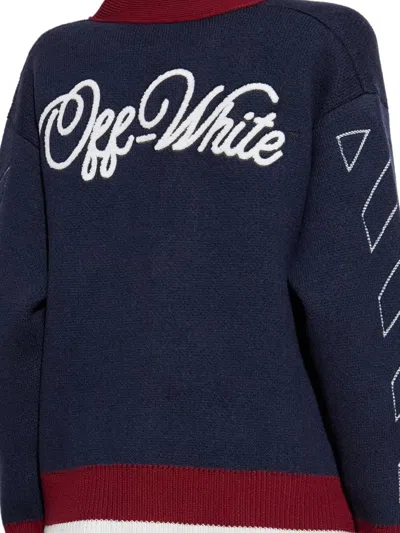 Off-white Jacquard Knit Varsity Cardigan In Blue
