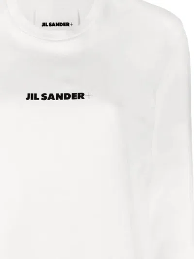 Jil Sander Crew Neck Long Sleeve Boxy Fit Printed Logo Sweatshirt In White