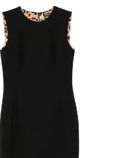 Dolce & Gabbana Leopard-print Lining Sleeveless Mini Dress In Black