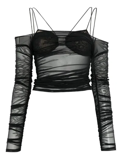 Amazuìn Mesh Ruched Top In Black