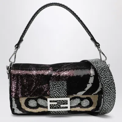 Fendi Night Butterfly Multicoloured Sequinned Baguette Bag Women In Black
