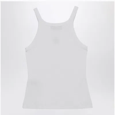 Fendi Women White Ribbed Tank Top With Contrasting Logo Embroidery In Stretch Cotton Woman In White