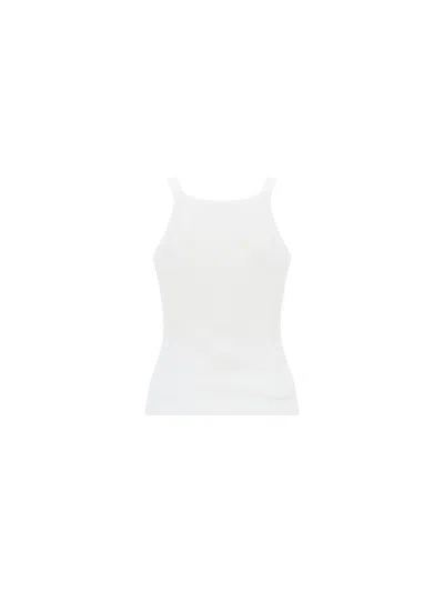 Fendi Women White Ribbed Tank Top With Contrasting Logo Embroidery In Stretch Cotton Woman In White